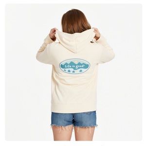 NWT $75 Life is Good Mountainside Oval Simply True Fleece Zip Hoodie | Size XS